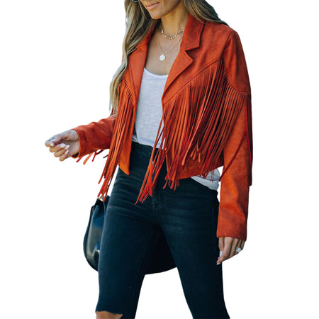 Fringed Hem Tassel Cardigan Crop Top