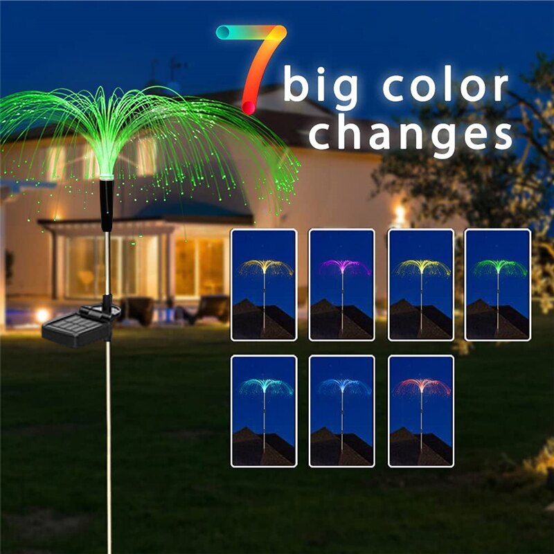 7 Color jellyfish Solar Led garden fiber optic Lamp jellyfish