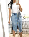 Midi Pencil High Waist Denim Button Skirt