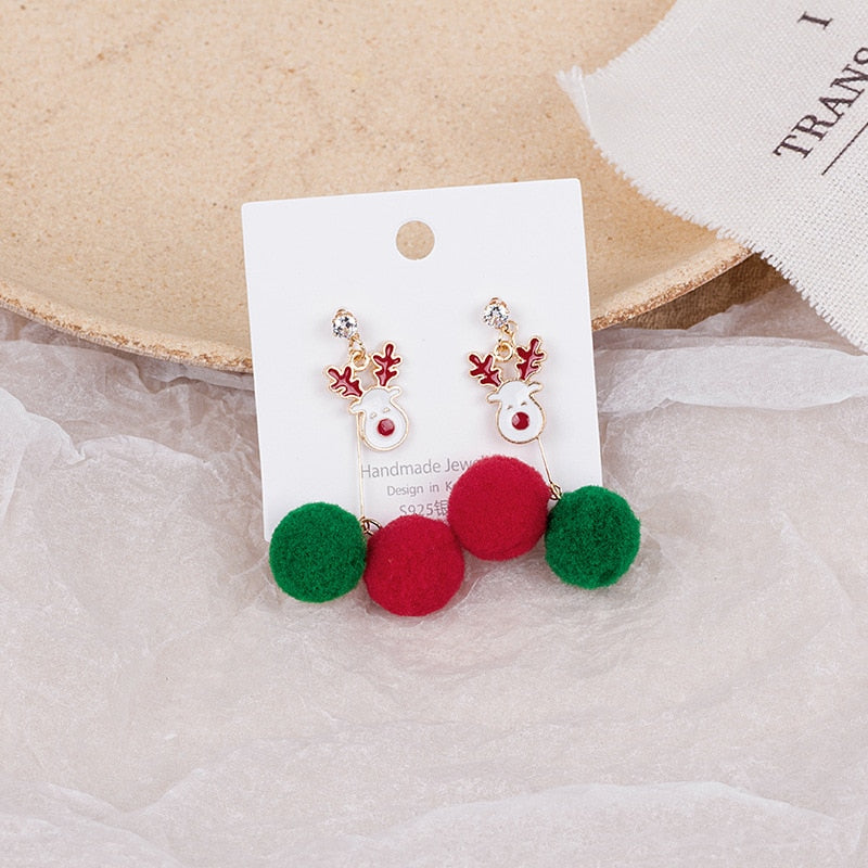Fashion Green Red Color Star Ball Christmas Earring Women