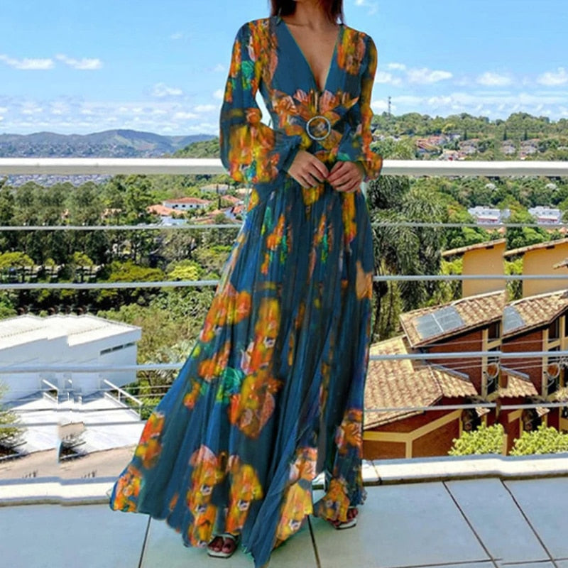 Elegant Chiffon Long Dress With Crossover Belt