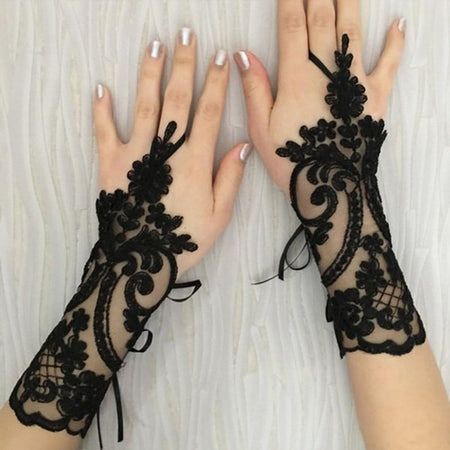 Lace Flower Hollow Fishnet Fingerless Gloves