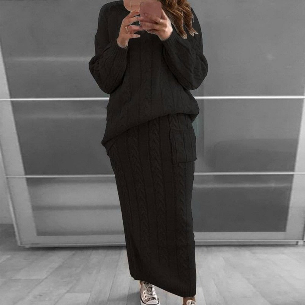 Warm Knitted 2 Piece Pullover Sweater Set