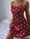 Satin Heart Print Chemise Short Nightdress