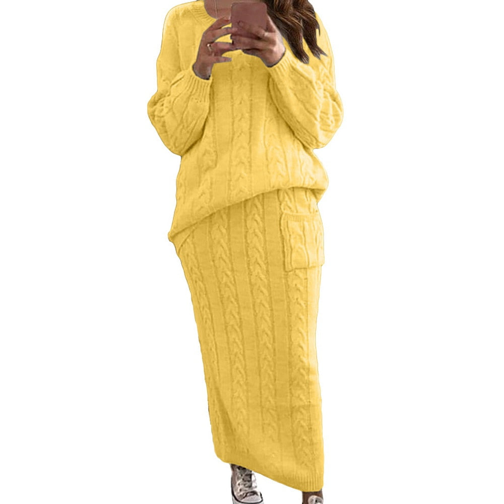 Warm Knitted 2 Piece Pullover Sweater Set