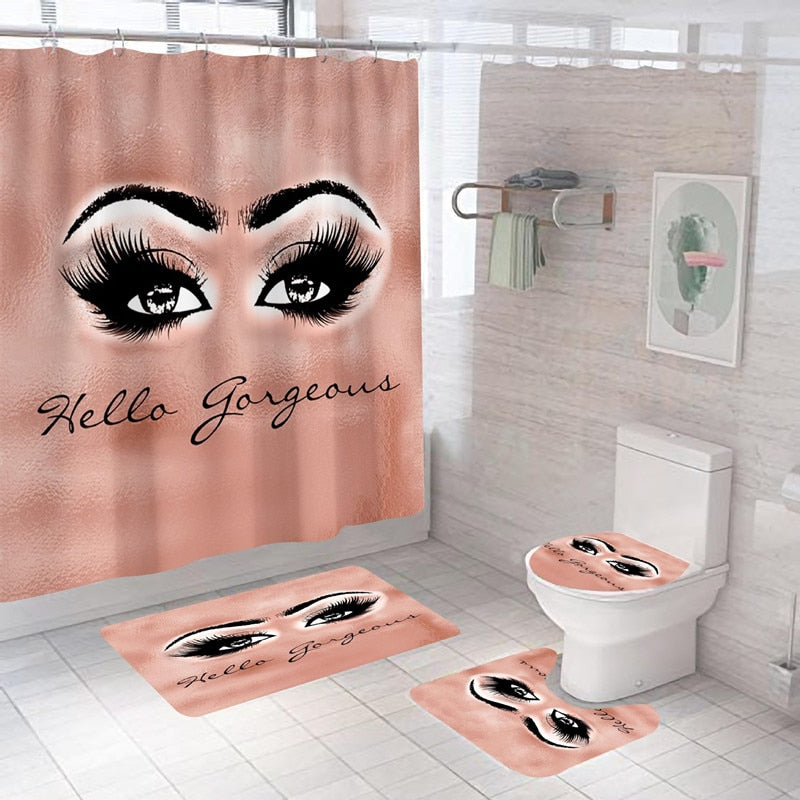 Stylish Rose Gold Eyelash Makeup Print Bath Curtain