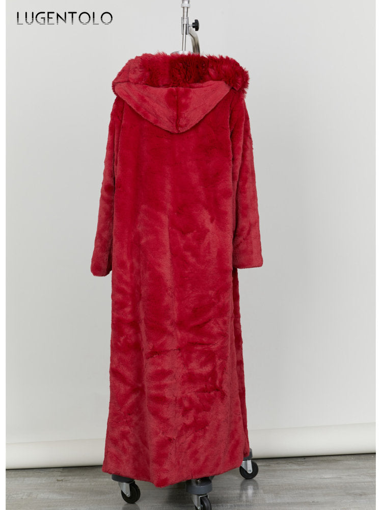 Warm Thick Long Faux Fur Coat With Hood