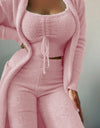 Warm Soft Fleece 3 Pieces Crop Top+Long Pants+Coat