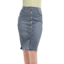 Load image into Gallery viewer, Midi Pencil High Waist Denim Button Skirt
