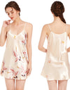 Satin Nightgown Crane Print Sleepwear With Spaghetti Strap