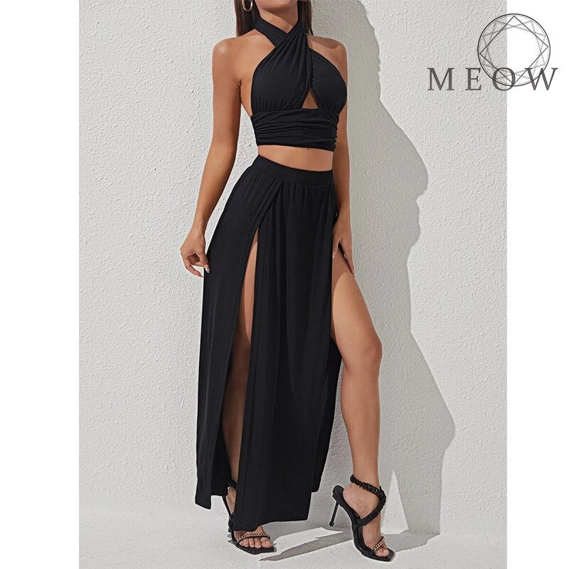 Sexy Crop Top and Skirt Two Piece Set