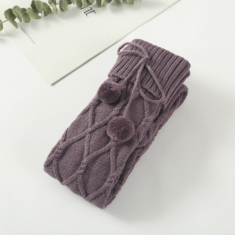 1Pair Braided Bowknot Knee High Long Sock Stockings