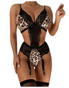 Deep-v Neck Leopard Grain Lace Bodysuits