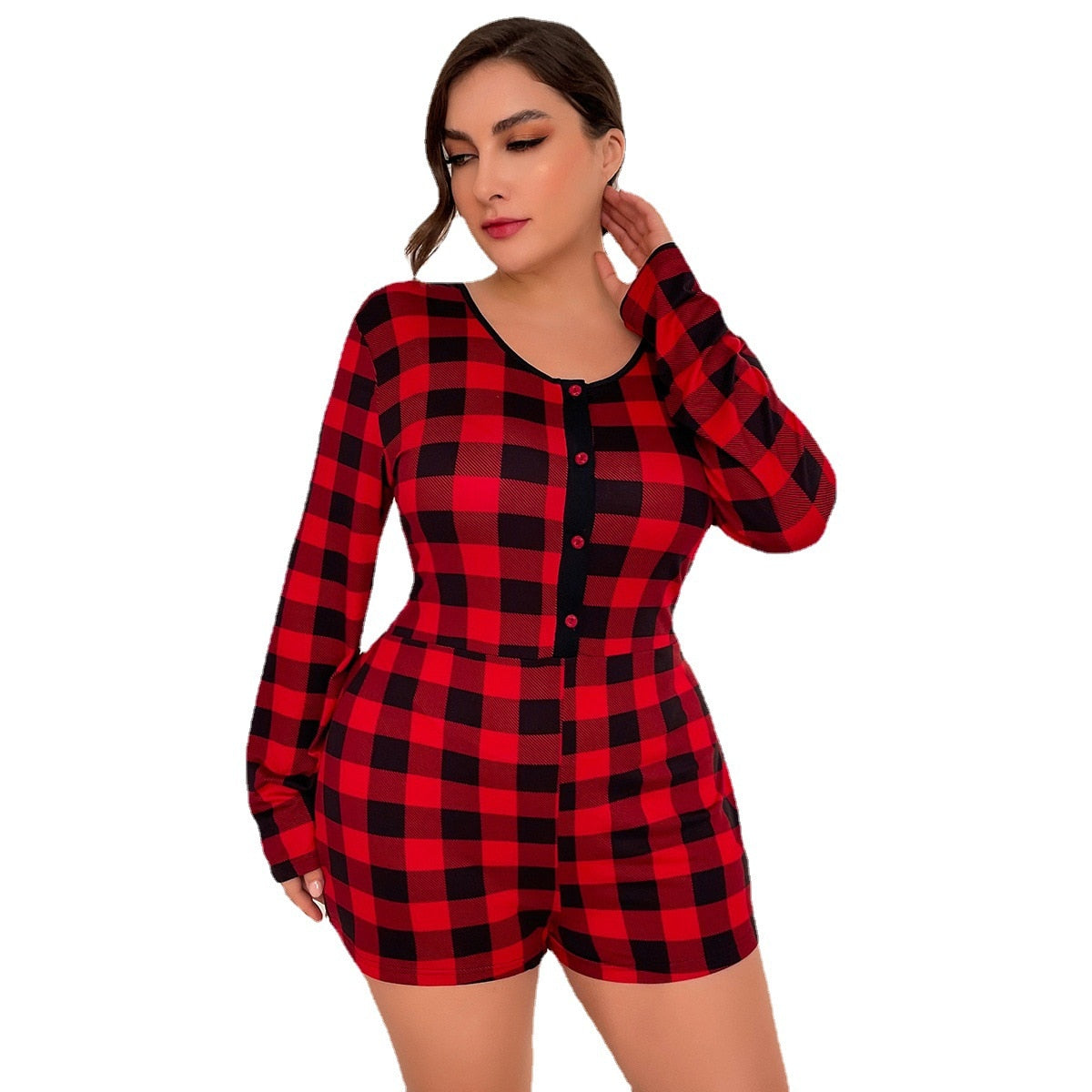 Plus Size Lounge Red Plaid Onesies Sleepwear
