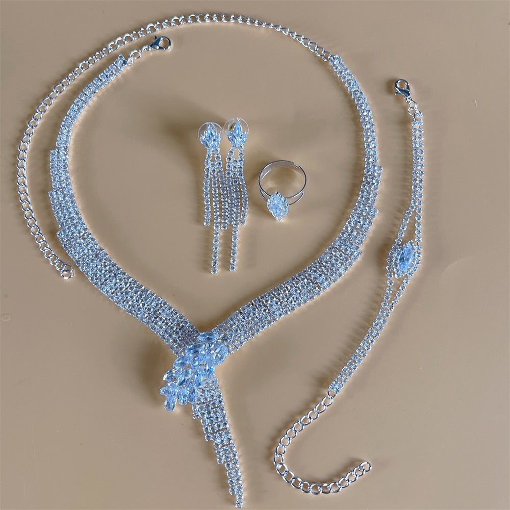 Silver Color Rhinestone Crystal Bridal Jewelry Sets