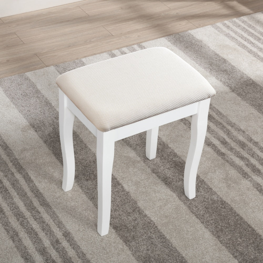 Wooden Vanity Make Up Table and Stool Set With Table Mirrors
