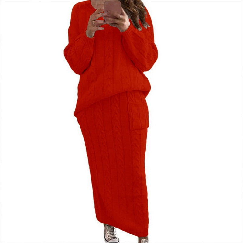 Warm Knitted 2 Piece Pullover Sweater Set