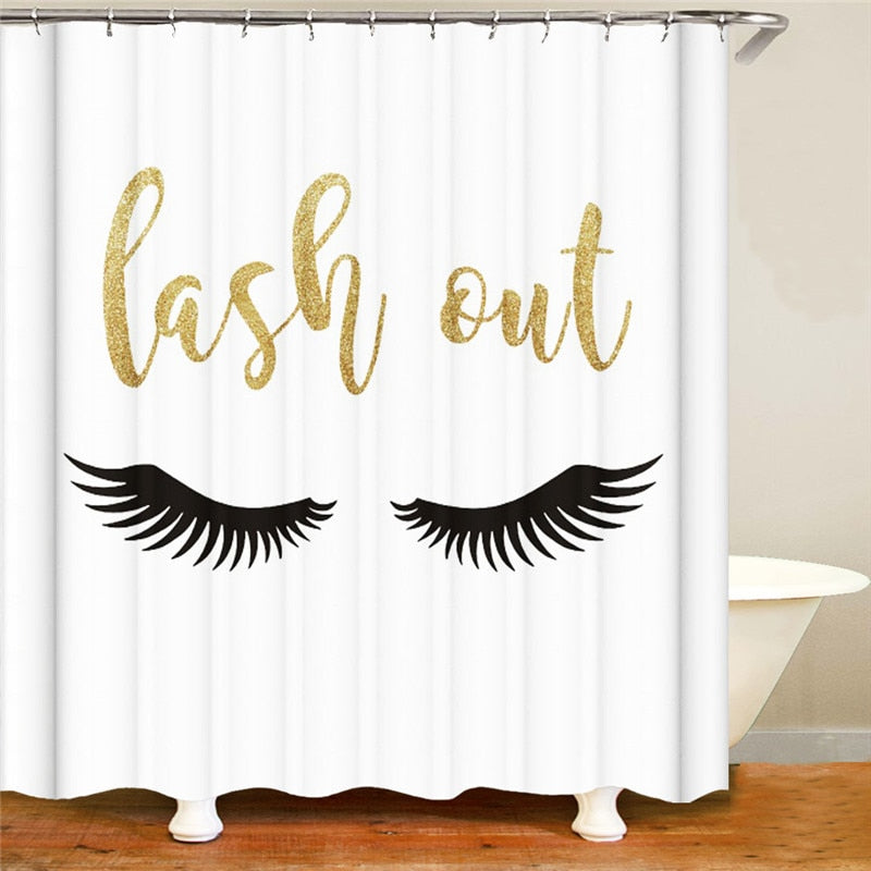 Stylish Rose Gold Eyelash Makeup Print Bath Curtain