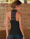 Sleeveless Halter Backless Lace V Neck Blouse
