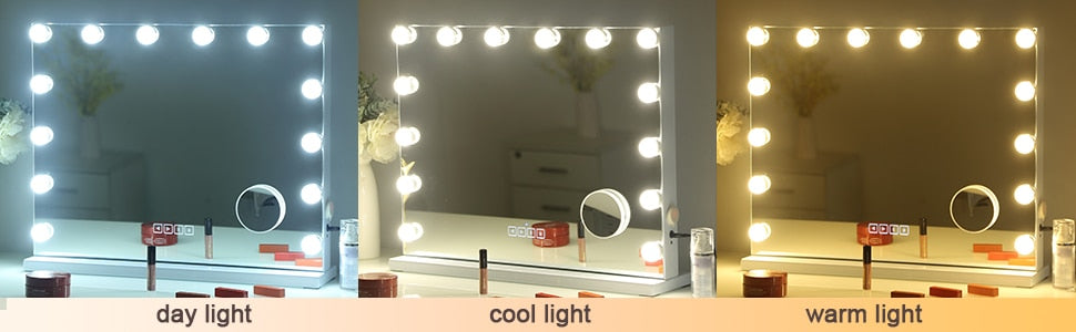LED Large Makeup Mirror with 14 Dimmable Bulbs Hollywood Lighting and Charging Ports