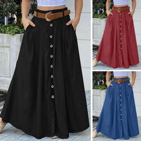 Casual Loose Hem Button A-line Long Skirt