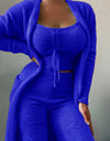 Warm Soft Fleece 3 Pieces Crop Top+Long Pants+Coat
