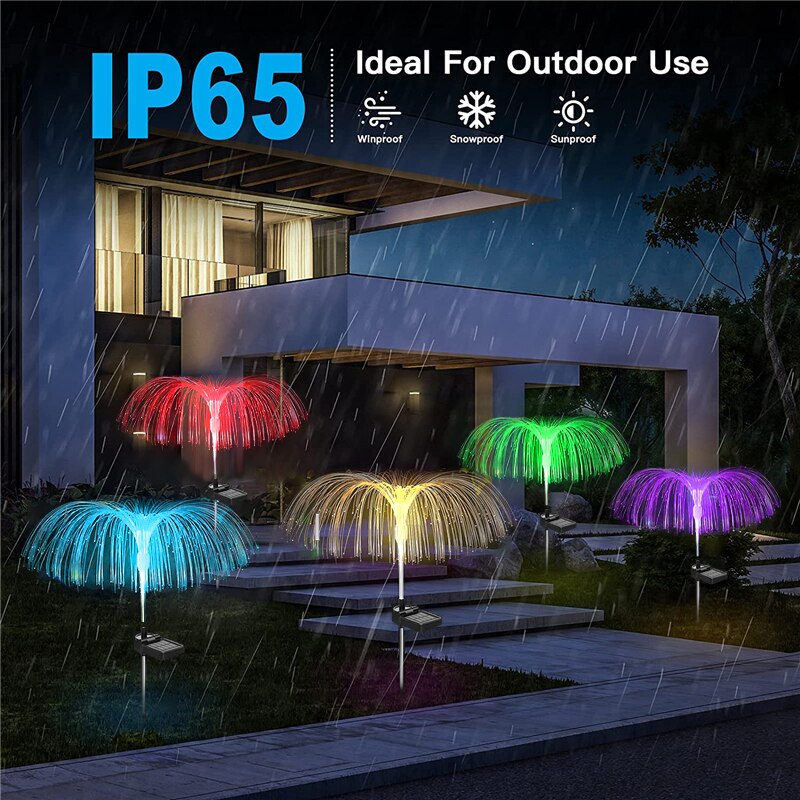7 Color jellyfish Solar Led garden fiber optic Lamp jellyfish