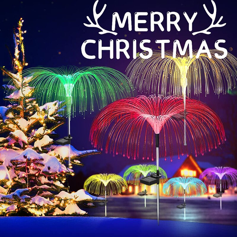 7 Color jellyfish Solar Led garden fiber optic Lamp jellyfish