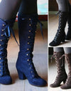 Mid-Calf Lace Up Thick Heels Boots