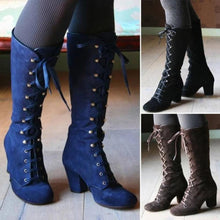 სურათის ჩატვირთვა გალერეის მნახველში, Mid-Calf Lace Up Thick Heels Boots
