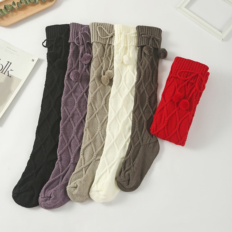 1Pair Braided Bowknot Knee High Long Sock Stockings