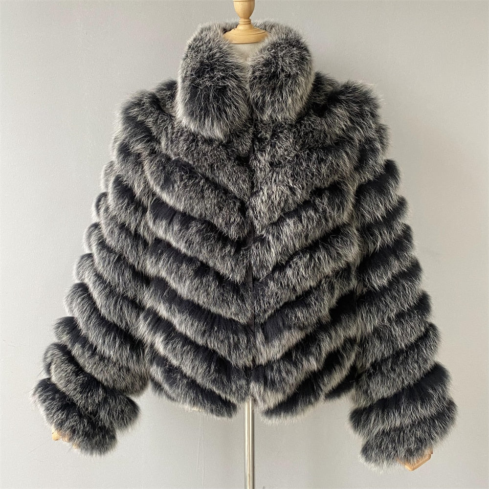 Luxury Real Fox Fur Coat(Reversible) With High-Grade Silk Liner