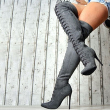 將圖片載入圖庫檢視器 Warm Over The Knee Boots Sexy Fashion Lace Up Boots
