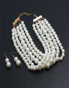 Multi-layer imitation pearl beaded short necklace earring set
