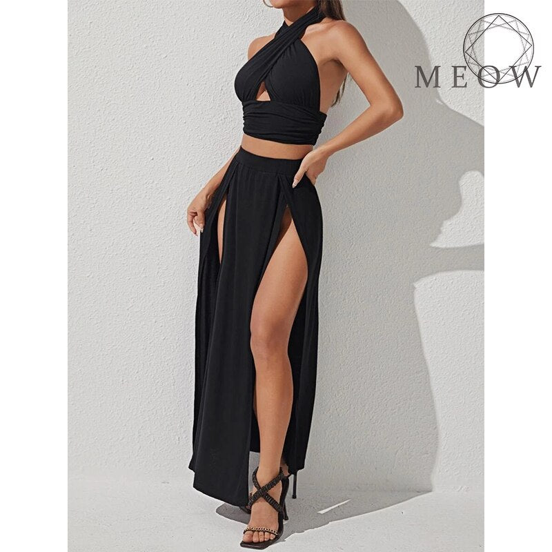 Sexy Crop Top and Skirt Two Piece Set