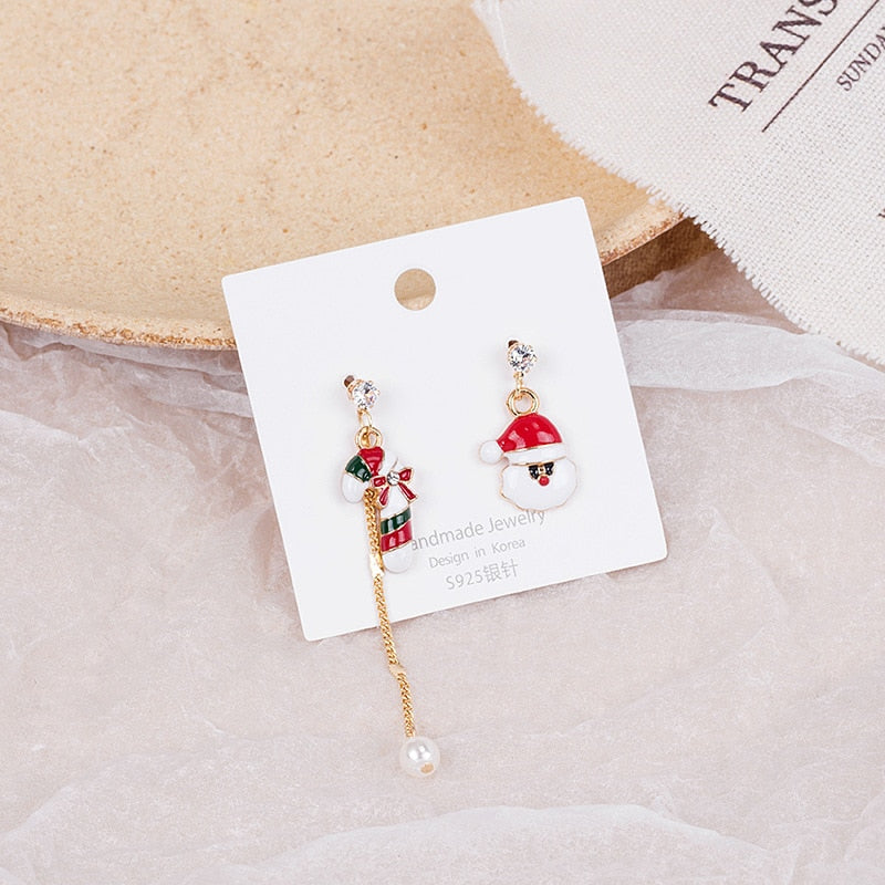 Fashion Green Red Color Star Ball Christmas Earring Women