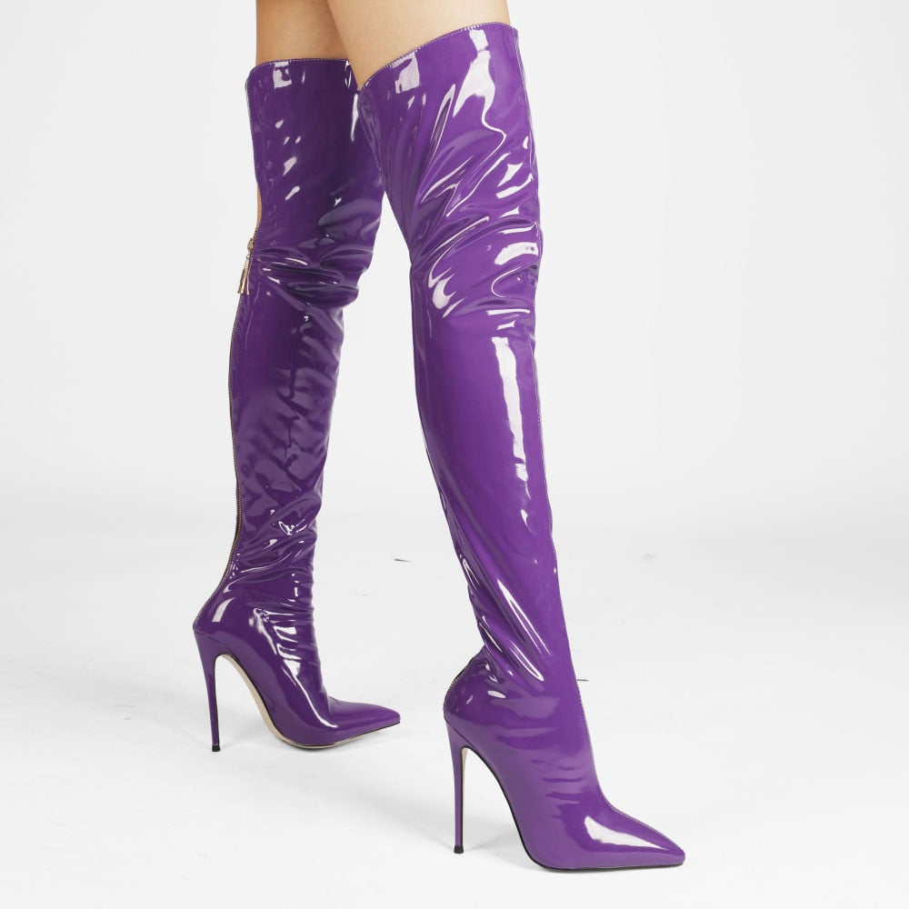 Over Knee Patent Leather High heel Long Zipper Boots
