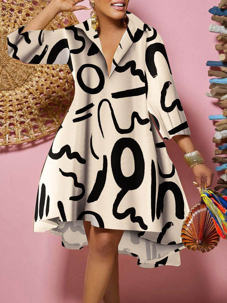 Fashion Print Loose Camouflage Irregular Dress