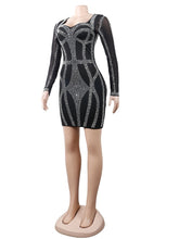 Load image into Gallery viewer, Long Sleeve Sheer Black Rhinestone Dress
