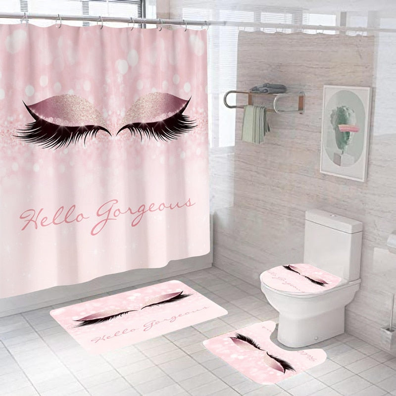 Stylish Rose Gold Eyelash Makeup Print Bath Curtain