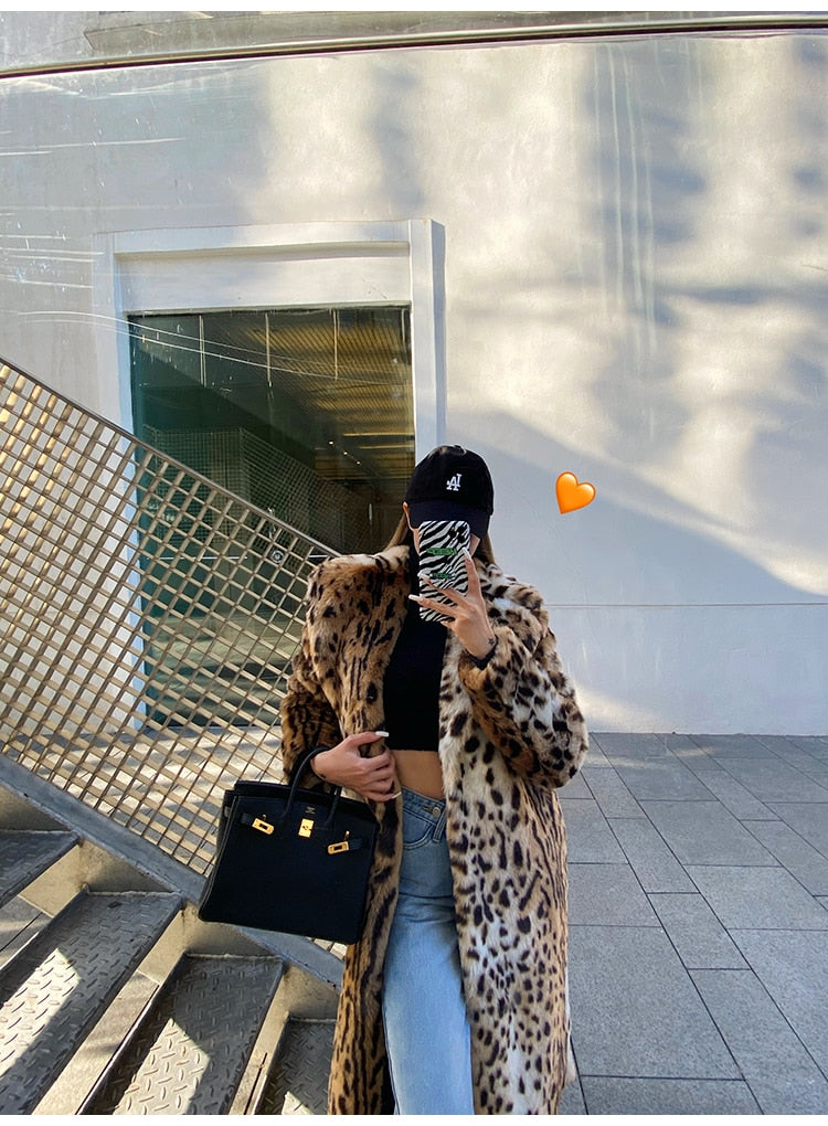 Long Thick Fluffy Faux Fur Tiger Print Coat