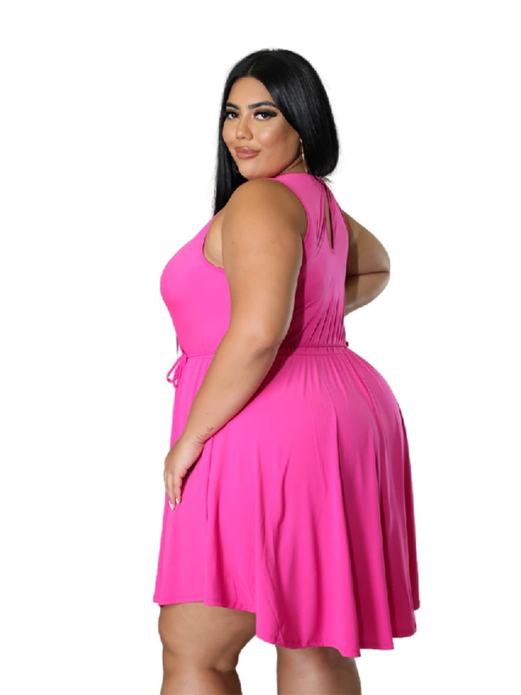 Solid Color V Neck Dress