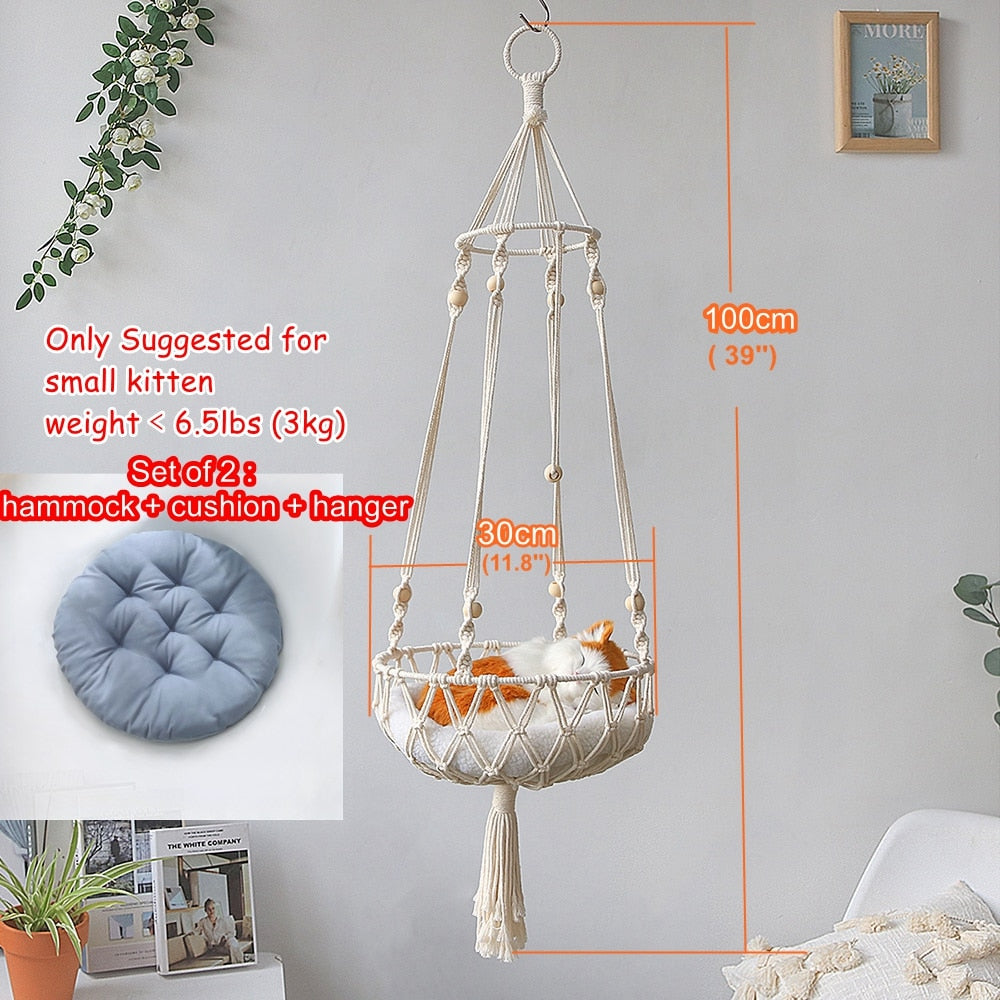 Big 40x120cm Cat Hammock Window Macramé Pet Bed