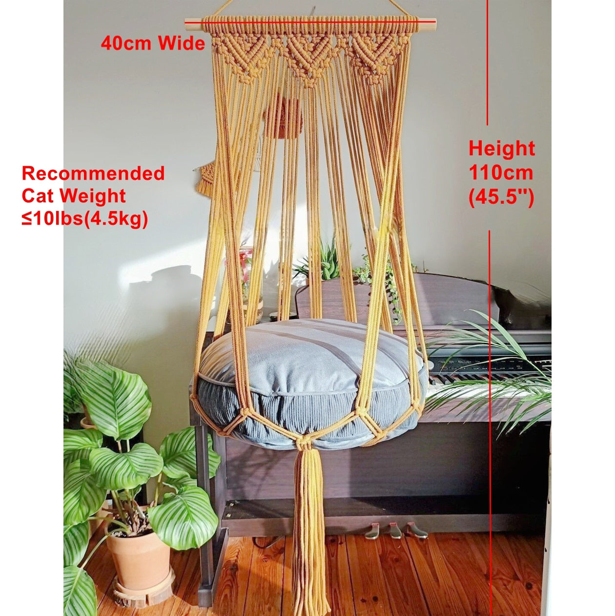 Big 40x120cm Cat Hammock Window Macramé Pet Bed