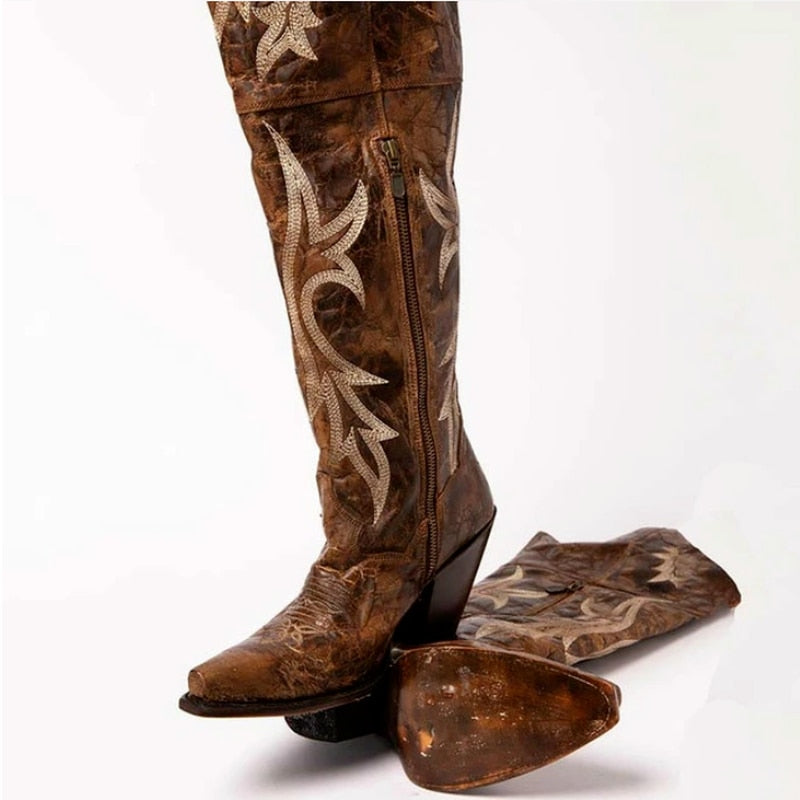 Chunky High Heel Cowgirl Boots