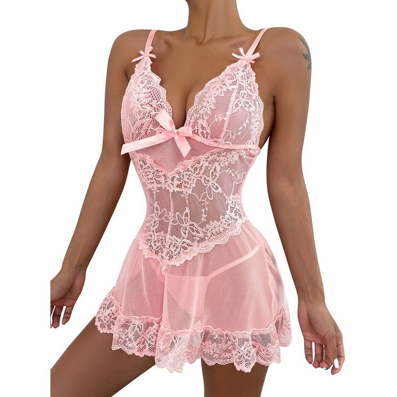 Satin Lace Sexy Sling Nightdress