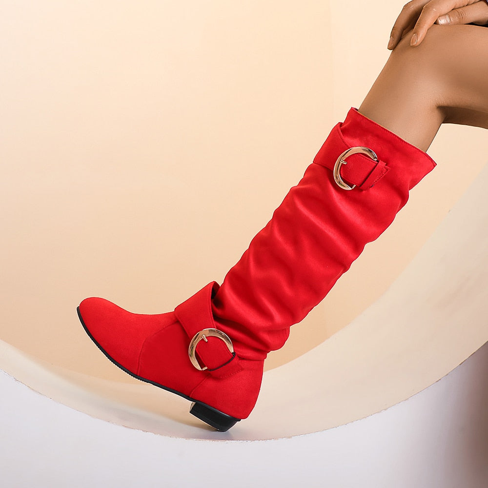 Pleated Knee High Boots