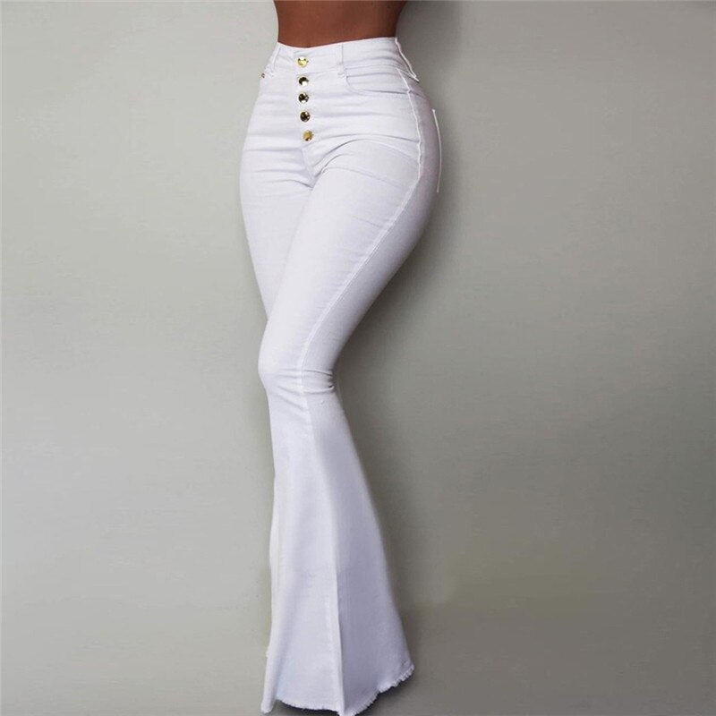 Bell-bottom Solid High Waist Long Pants