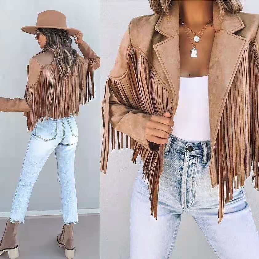 Fringed Hem Tassel Cardigan Crop Top