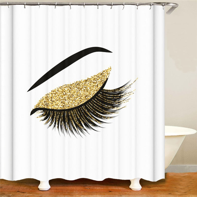 Stylish Rose Gold Eyelash Makeup Print Bath Curtain